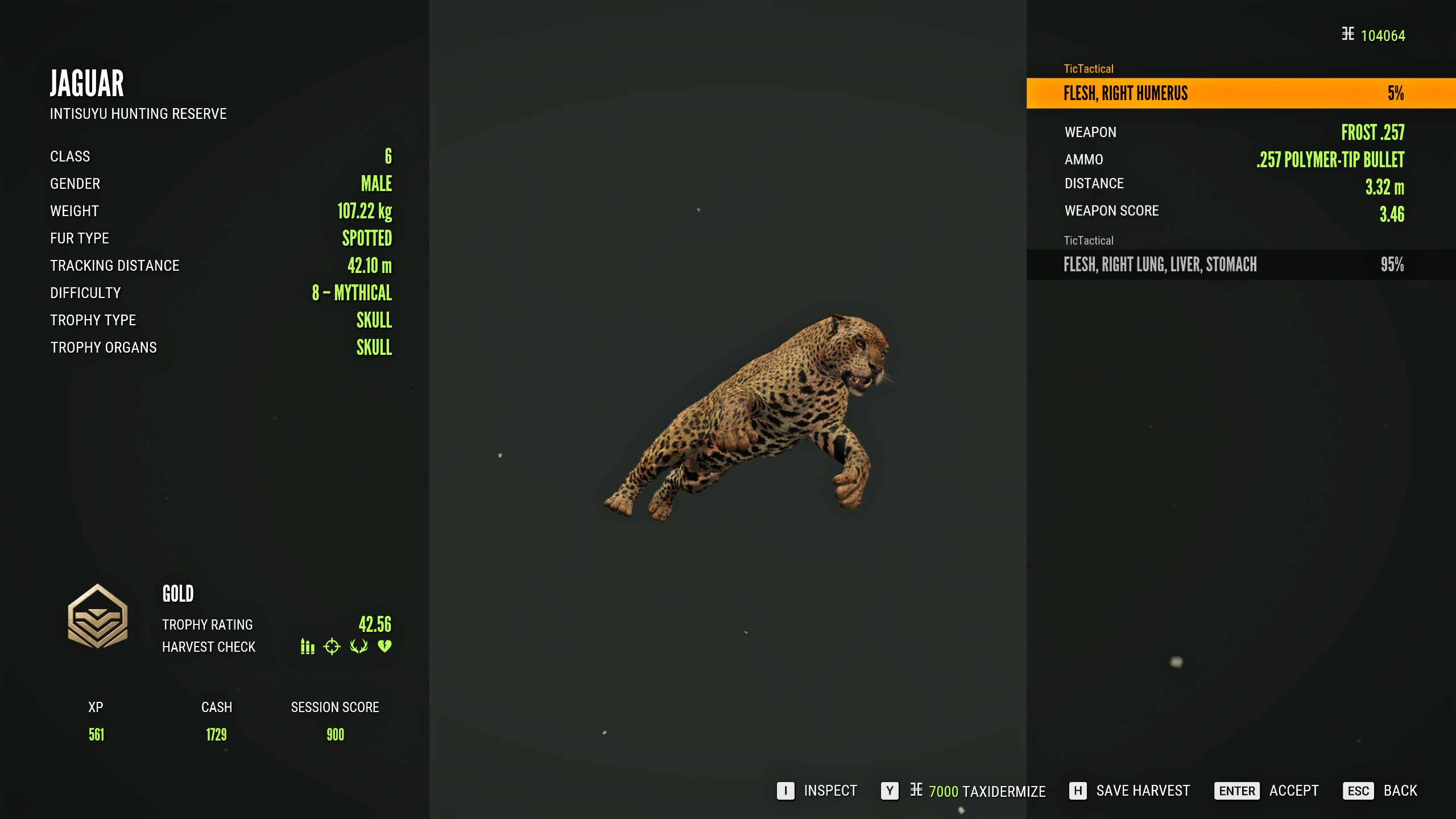 Call of the Wild harvest screen with animal and trophy details
